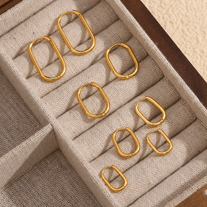 Boucles d'oreilles créoles ovales irrégulières tendance en acier inoxydable 316L plaqué or véritable 18 carats, bijoux <span class=keywords><strong>pour</strong></span> femme, cadeau - Product Image 5