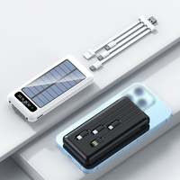 Baterai Li-Polymer 10000mAh Pengisian Cepat Tampilan Digital Power Bank Tenaga Surya dengan 2 Senter LED Dapat Dilepas Dilengkapi 4 Kabel Terpasang