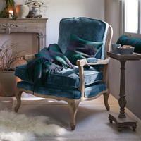 Meistverkaufter Rustikaler Französischer Landhausstil Massivholz Freizeitsessel Natürlicher Rattan-Rücken Leinen Chaiselongue Gepolstert Wohnzimmer
