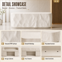 Bureau de réception commercial de luxe monolithique en FRP, ovale et arrondi, aspect pierre texturée, style moderne et organique, avec logo personnalisé pour salon et spa