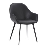 Chaise de salle à manger contractuelle en similicuir rembourrée avec accoudoirs et pieds en métal pour restaurant et salle à manger