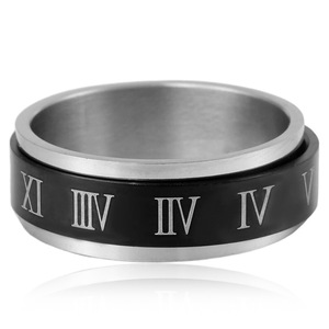 yunnique Men's <b>Titanium</b> Steel Rotating Roman Numeral <b>Ring</b> Black Gift Jewelry Geometric Design FY23021 - Product Image 3