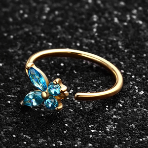 Métal éternel 14K or massif Triple Aqua & rose & rouge CZ fleur <span class=keywords><strong>nez</strong></span> & oreille cerceau Piercing nombril & Labret sans couture anneau bijoux - Product Image 5