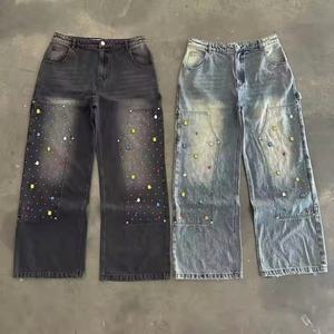 Jeans de Moda con Pedrería Personalizados, Pantalones, Ropa Urbana de Alta Calidad, Jeans Anchos Holgados con Diamantes, Jeans con Piedras Preciosas para Hombre - Product Image 4