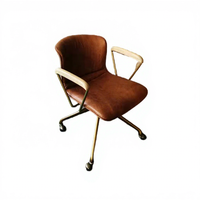 Fauteuil de lecture pivotant en cuir antique marron véritable, dossier moyen, avec roulettes, pour la maison, le bureau et l'hôtel - Vente en gros