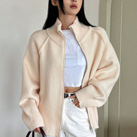 Cardigan en tricot décontracté pour femme, automne-hiver, de haute qualité, couleur unie, col montant, anti-boulochage, 100 % acrylique, vente en gros