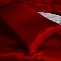 Ensemble de literie en satin de soie pure de luxe 4 pièces Style simple Taie d'oreiller tissée Housse de couette Draps - Motif uni