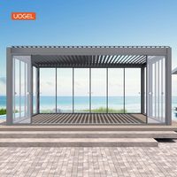 Pergola moderne en aluminium pour balcon, imperméable, avec toit à lamelles, cadre métallique thermolaqué, pare-soleil, commande manuelle, garantie 7 ans