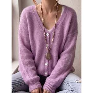 เสื้อคาร์ดิแกนคอวีสีชมพูสำหรับผู้หญิง - Product Image 5