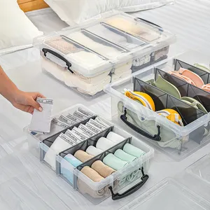 Plastic Storage Box With Divider Under Bed Container With Wheels Wardrobe Underwear Storage 6L