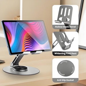 Multifonctionnel 360 °   Support de téléphone pliable rotatif en métal, support réglable avec coussinet en silicone antidérapant pour smartphones - Product Image 3