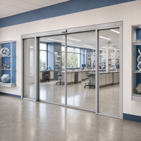 Porte coulissante en verre pour espace public scolaire, porte d'entrée automatique avec rail, moteur et capteur