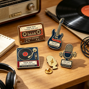 Set de pines metálicos personalizados para sesiones de estudio de música, chapados en oro, esmaltados, de forma irregular, coleccionables de arte. - Product Image 1
