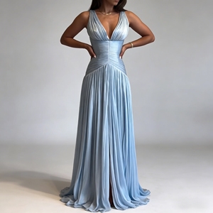 Elegante <span class=keywords><strong>Vestido</strong></span> <span class=keywords><strong>de</strong></span> Verano para Mujer con Cuello en V, Casual, Ajustado, Largo hasta el Suelo, con Escote Cruzado y Cintura Marcada - Product Image 1