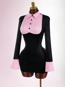 Viviblook Z309ST04 Vestido Nuevo para Mujer, Sexy y Elegante, Cintura Ajustada, Cuello Solapa, Bloques de Color, Vestido Ajustado para Fiesta - Product Image 2