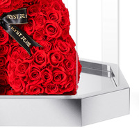 Ours en Roses Artificielles PE de 40 cm avec Boîte, Ours en Peluche DIY en Fleurs, Décoration de la Saint-Valentin pour Petite Amie, Femme, Cadeaux de Fête des Mères
