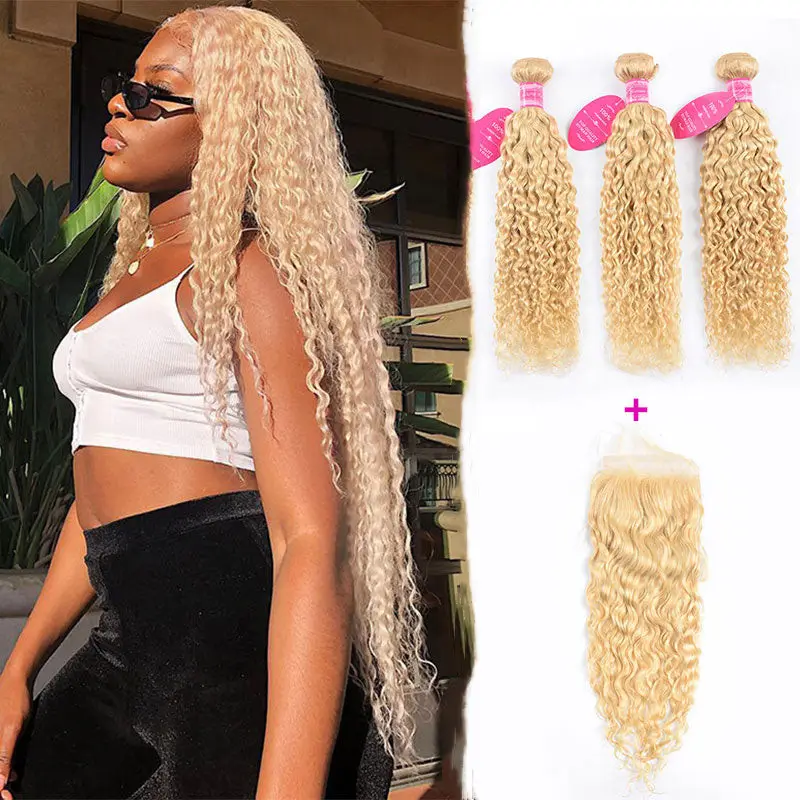 Wholesale 100% virgin brazilian hair 613 blonde water wave human hair extensions for black women