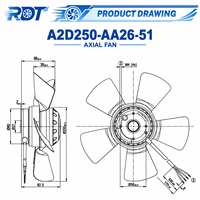 Nouveau ventilateur axial industriel AC A2D250-AA26-51 250 mm 400 V triphasé 160 W haute vitesse avec roulement à billes pour système de ventilation de cabinet