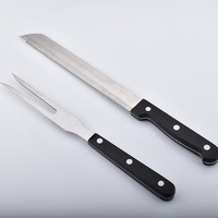 Ensemble de 2 fourchettes à couteau pour barbecue en acier inoxydable Fourchette à viande ambidextre à revêtement PVD Manche pointu en POM dentelé épais