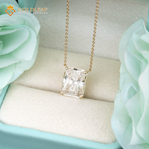 Goldleaf GRA Report D VVS1 3CT Radiant Cut Moissanite Diamonds Necklace Fine 14K Yellow Gold Pendant Jewelry <b>Gift</b> - Product Image 3