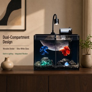 Akuarium Air Tawar Gaya Gelap dengan Filtrasi Belakang, Panel Latar Belakang Terintegrasi dan Lampu Tanaman, Pasokan Merek Kustom Grosir - Product Image 1