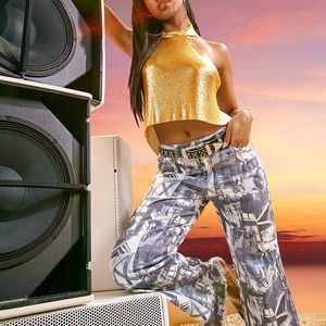 Channel <strong>Silver</strong> Gold Women Shiny Metal Sequin Concert <strong>Crop</strong> <strong>Tops</strong> Sexy Backless Halter Sleeveless Tank <strong>Top</strong> Shirt - Product Image 6