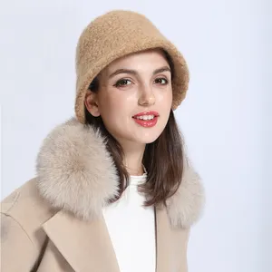 Nhà Máy Bán Buôn Nữ Mùa Đông Ấm Biểu Tượng Tùy Chỉnh Bất Lamb Fur Hat Thỏ Fur Bucket Hat