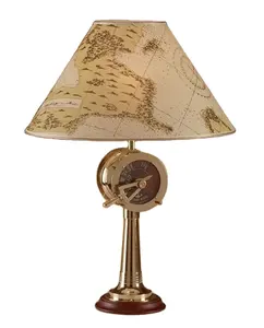 Lampe de Table en laiton poli sur Base en bois avec abat-jour E27 fabriquée en italie lampe de produit d'éclairage pour décoration marine et nautique