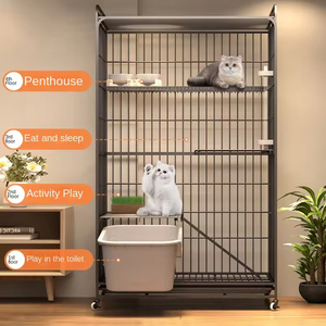 Katlanabilir İç Mekan Metal Kedi Kafesi, Evde Kullanım İçin Tuvaletli, Ekstra Geniş Alanlı, Güçlendirilmiş Kare Boru Çerçeveli - Product Image 2