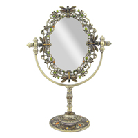 Miroir de table pivotant vintage en alliage de zinc libellule ovale simple face pour la décoration de table à la maison