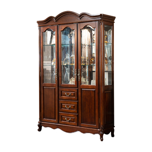 Retro Solid Wood <strong>Mini</strong> Wine Cabinet - American Country 3-Door Glass <strong>Sideboard</strong> | Living/Dining Multi-Functional Display - Product Image 5