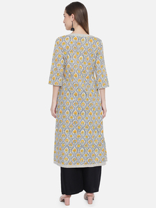 Robe ethnique pour femme en coton, coupe ample, longueur cheville, manches trois quarts, imprimé floral jaune, pour un usage décontracté - Product Image 6
