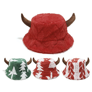 Unisex unico divertente di natale cappello di peluche 3D ricamato corno pescatore velluto a coste inverno cappello impermeabile 100% poliestere immagine - Product Image 1