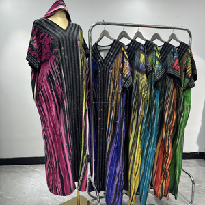 Robe africaine moderne pour femmes, robe kaftan à rayures métalliques brillantes, tenue chic pour soirée cocktail, tenue bohème d'été pour la plage, Bubu Abaya - Product Image 3