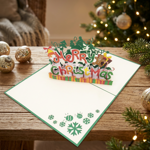 Merry Christmas Pop Card 3D Custom Design Handmade Paper Cutting Vietnam Handicraft Holiday <b>Gift</b> Best Choice Letters Souvenir - Product Image 2