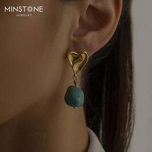 Minstone OEM Fine gioielli da donna placcati in oro mutandine <span class=keywords><strong>orecchini</strong></span> pendenti con perle turchesi regali per ragazze - Product Image 3