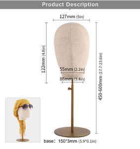 Adjustable Height Linen Metal <strong>Stand</strong> Tabletop Wig Display Mannequin Head for <strong>Hat</strong> Necklace Headband Display <strong>UK</strong> Warehouse Fabric - Product Image 4