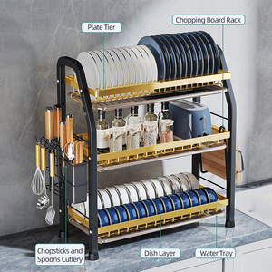 3 Tier Countertop Multi Function Kitchen <strong>Storage</strong> Dish Drying Rack With Removable Drainboard - Product Image 2