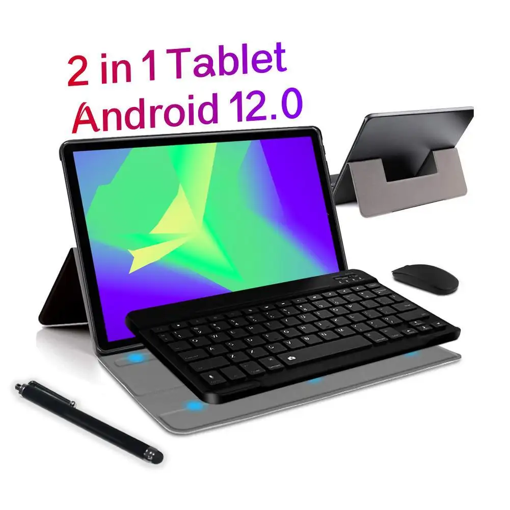 Logo Oem 10 Inci Android 12 Google Play Store Tablet Bermain 2 Dalam 1 Laptop Tablette 4GB 64GB 128GB dengan Keyboard Pen Mouse