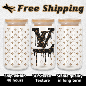 Free Shipping Wholesale Luxury Inspired UV DTF Cup <b>Wraps</b> for 16oz Libby Glass Can 3D Stereo No Heat Waterproof Transfer Stickers - Product Image 1