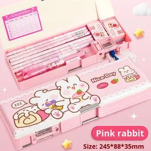 Caja de papelería multifuncional de doble capa Simple 2025, estuche de lápices de plástico de dibujos animados para niños y niñas de primaria, venta al por mayor - Product Image 4