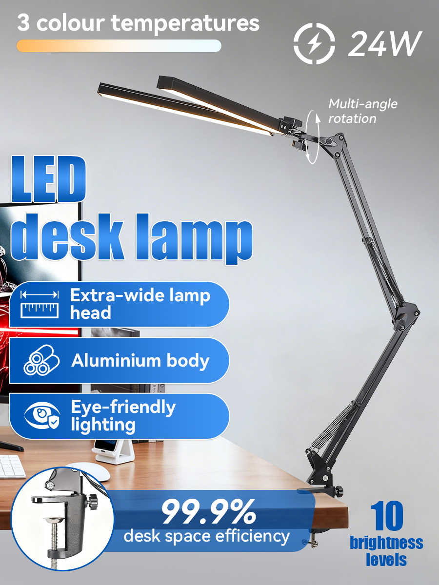Canmeijia CMJ-KYS-001 Adjustable USB Clamp Desk Lamp - 24W Eye Protection Reading Light