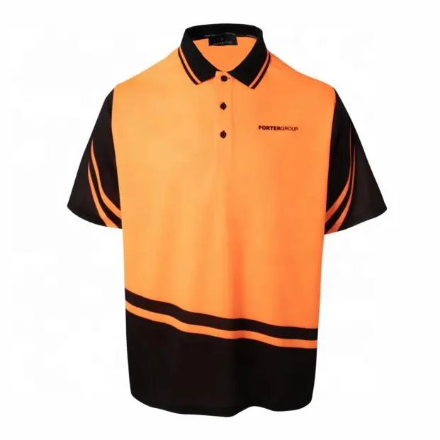 Hoogwaardig Werk Uniform Snel Droog Fluorescerend Oranje Hi-Vis Veiligheidspoloshirt Met Volledige Print