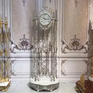Standing Floor Clock Silver Copper Luxury Antique Floor Antique Royal Grandfather Clock Simple, Easy and Noble