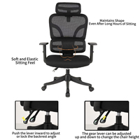 Chaise de bureau ergonomique en plastique noir à dossier haut avec appui-tête réglable et accoudoirs réglables en hauteur pour le bureau à domicile