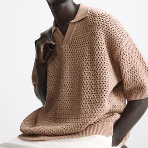 Camiseta Polo de Hombre Personalizada con Logotipo, de Alta Calidad, Tejida en Crochet, con Malla Hueca, Tallas Grandes - Product Image 4