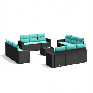 Conjunto de sofás de patio de ratán sintético negro moderno con cojines, muebles de exterior para 10 personas, diseño contemporáneo - Product Image 1