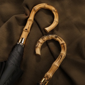 Parapluie droit semi-ouvert avec poignée incurvée en <span class=keywords><strong>bambou</strong></span>, grand auvent en tissu pongé imperméable haute densité 300D, 25 pouces, logo personnalisé - Product Image 2