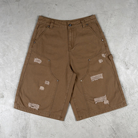 Celana Capri Cargo Robek untuk Pria, Model Amerika Longgar Vintage, Efek Cuci dan Distressed, Kaki Lurus, Multi-Saku, Grosir Pabrik