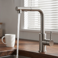 Robinet de cuisine moderne en acier inoxydable avec douchette extractible à ressort, à poser sur comptoir, avec cartouche céramique et rotation à 360 degrés